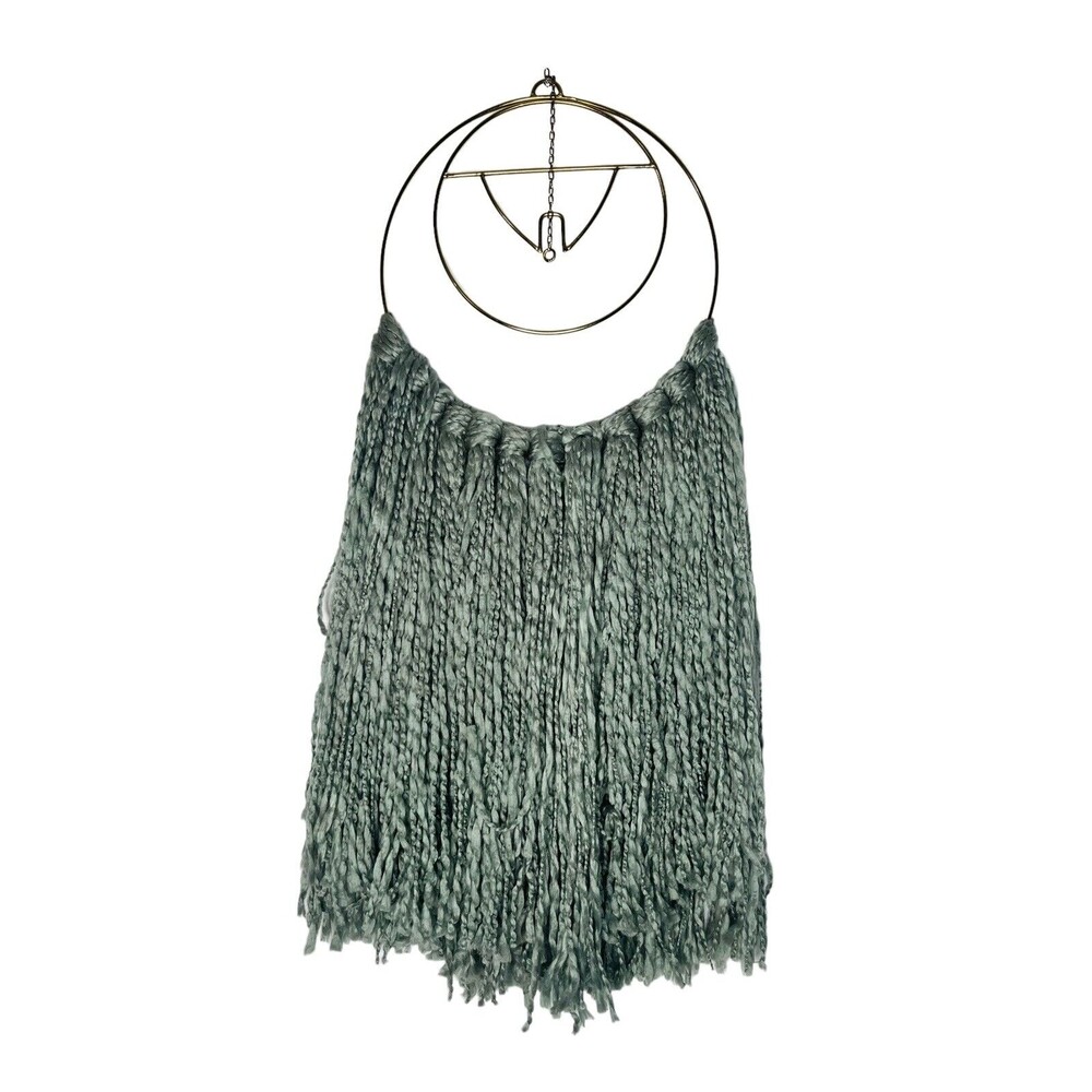 Bohemian Yarn Wall Hanging Macrame blue gray metal wall art hippie